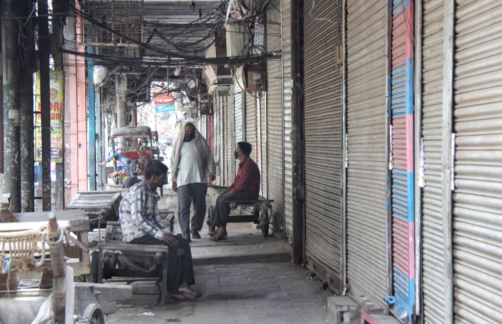 Deserted view of heavy rushed Market Chawri Bazar during the second