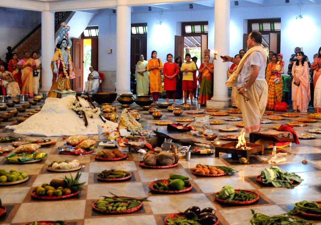Devotees offer more than 375 types of food during the Annakut festival