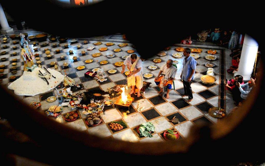 Devotees offer more than 375 types of food during the Annakut festival