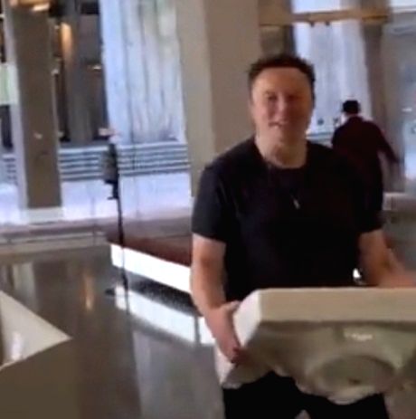 Musk visits Twitter HQ, with a sink in his hand