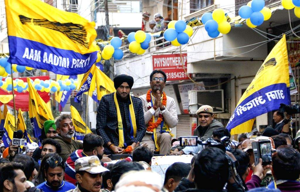 Former Indian cricketer and AAP Rajya Sabha MP Harbhajan Singh leads a ...