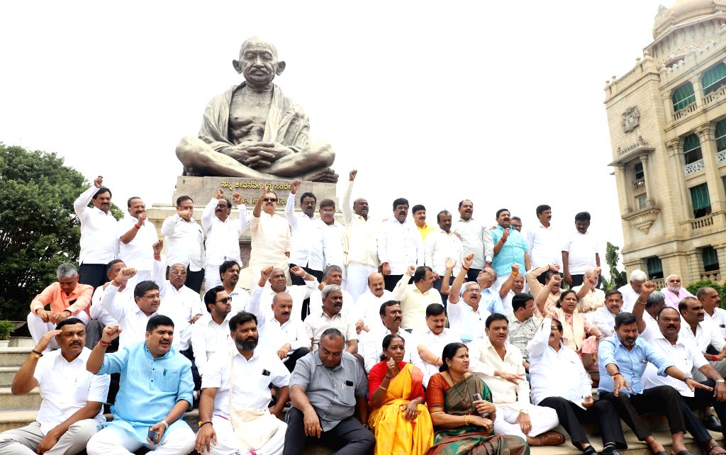 Former Karnataka chief minister and BJP MLA Basavaraj Bommai with party ...