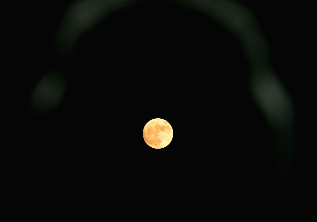 Full moon rises in the sky