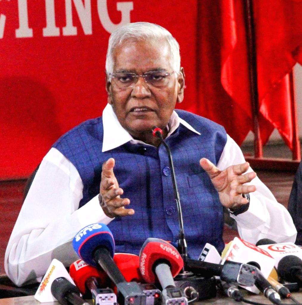 General Secretary of the Communist Party of India, D. Raja addresses a ...