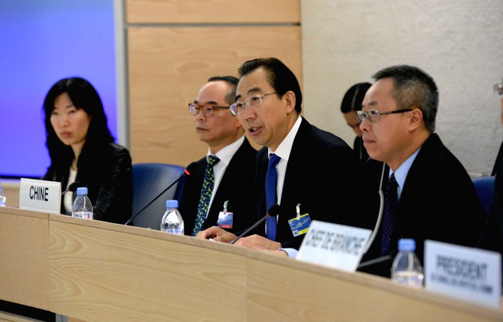 Wu Hailong head of the Chinese delegation, speaks during the second ...