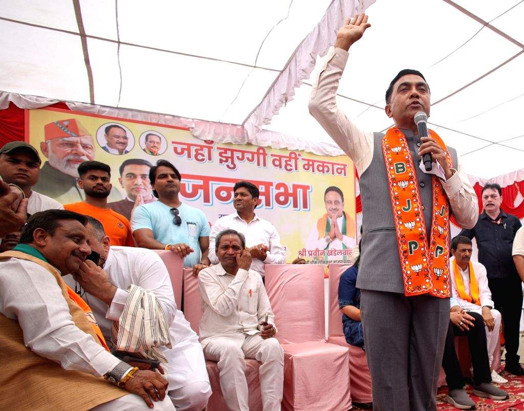 Goa Chief Minister Pramod Sawant addresses an election rally in support ...