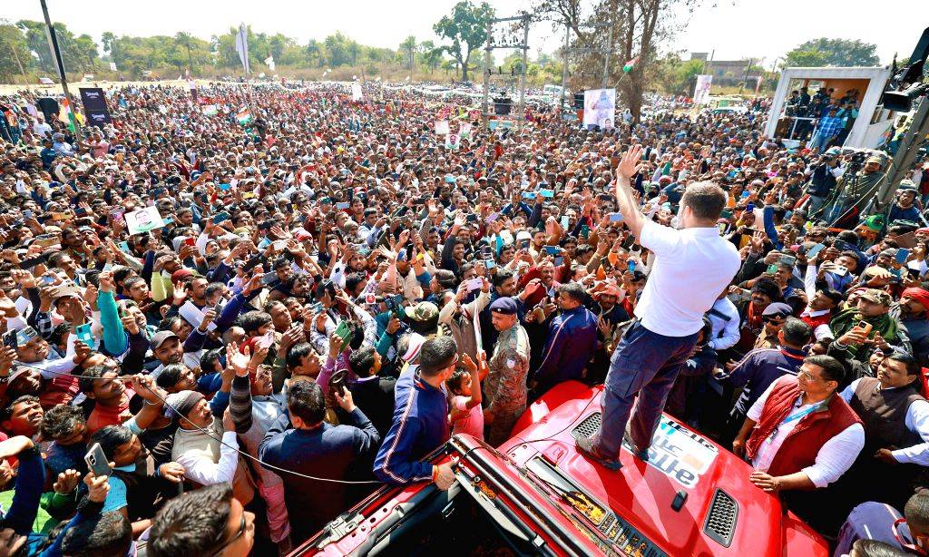 Congress Relly Congress leader Rahul Gandhi at a public rally during 'Bharat Jodo ...