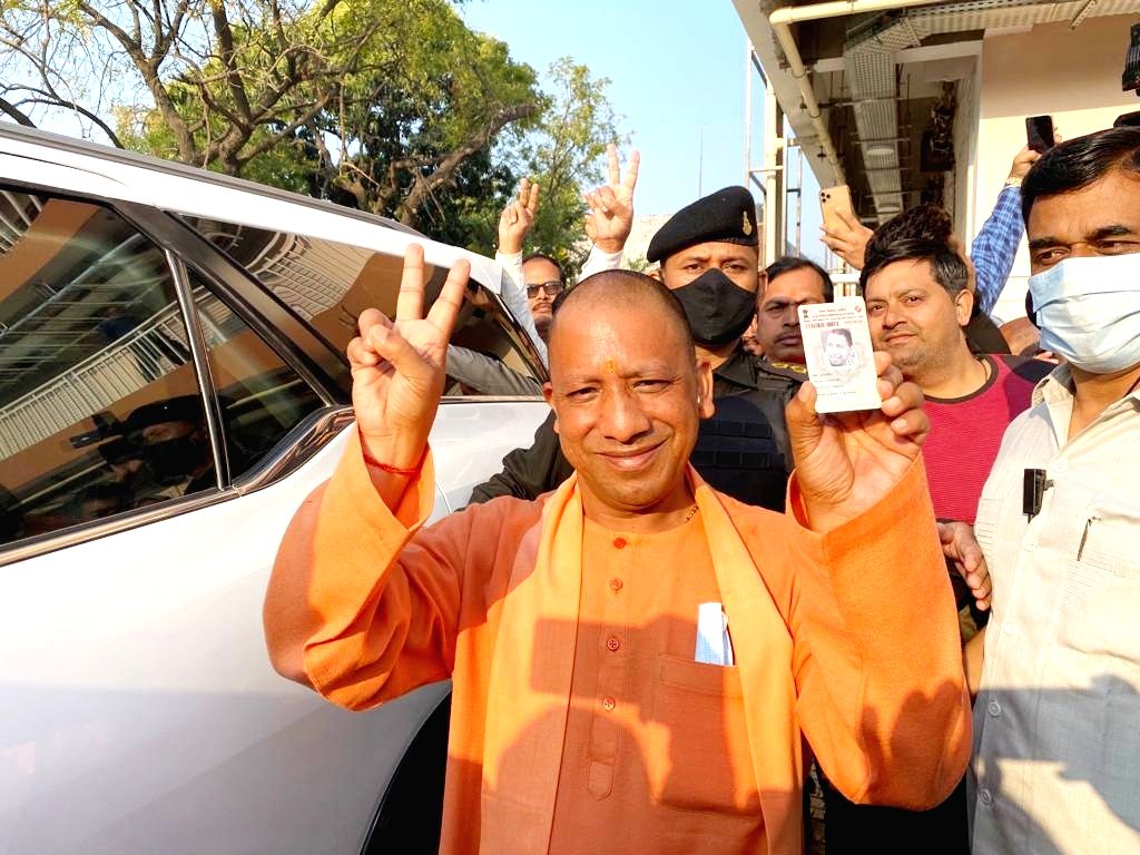 :Gorakhpur : Uttar Pradesh Chief Minister Yogi Adityanath casts his ...