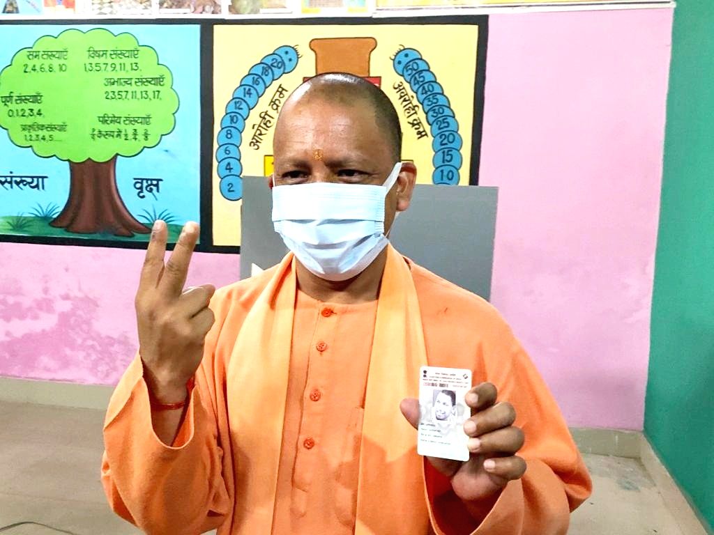 :Gorakhpur : Uttar Pradesh Chief Minister Yogi Adityanath casts his ...