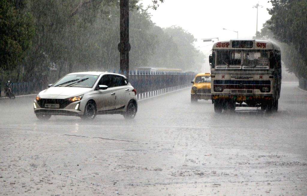 Heavy rain lashes the city