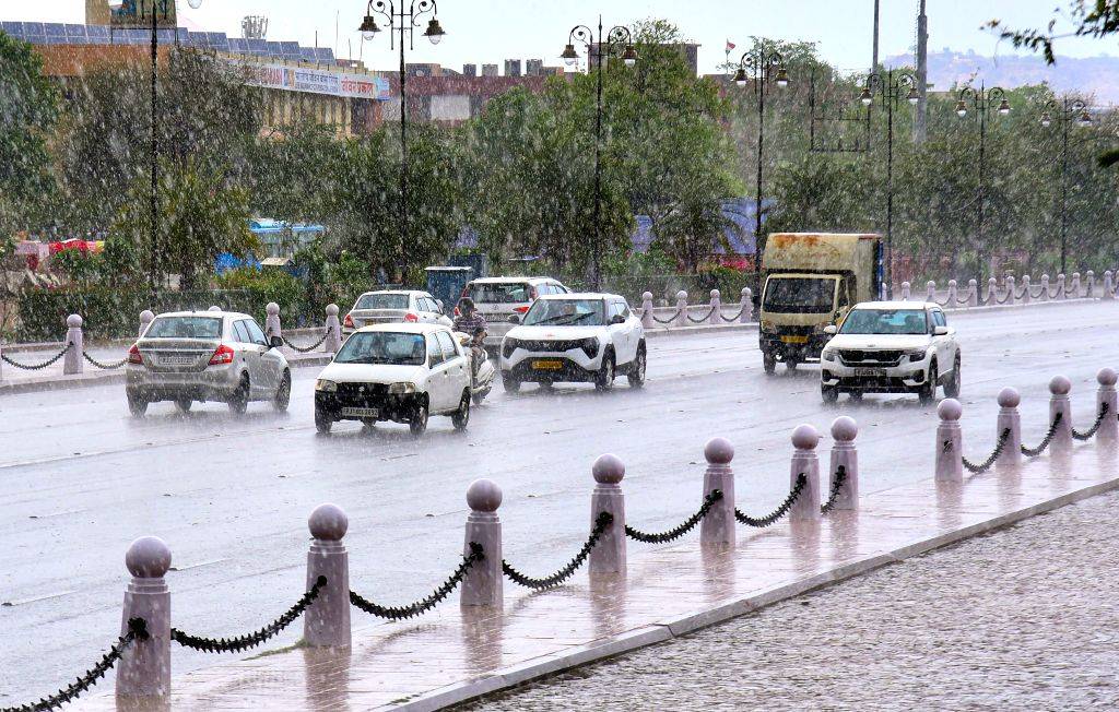 Heavy rain lashes the city