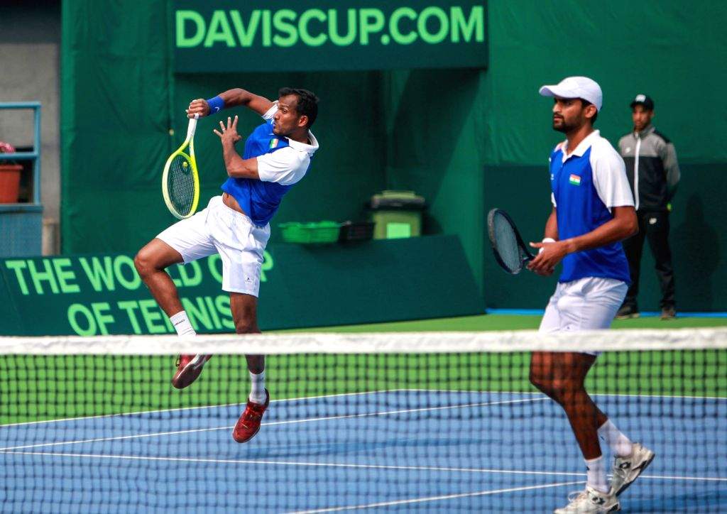 India's N Sriram Balaji and Rithvik Bollipalli in action during the ...