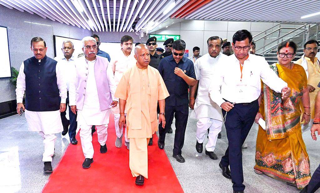 Uttar Pradesh CM Yogi Adityanath inspects the Chunniganj Metro Station
