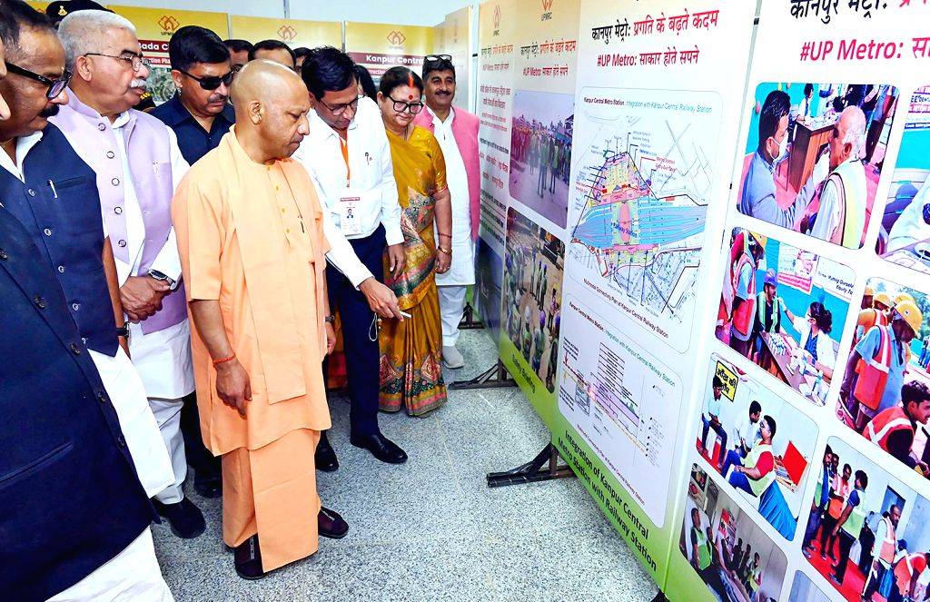 Uttar Pradesh CM Yogi Adityanath inspects the Chunniganj Metro Station