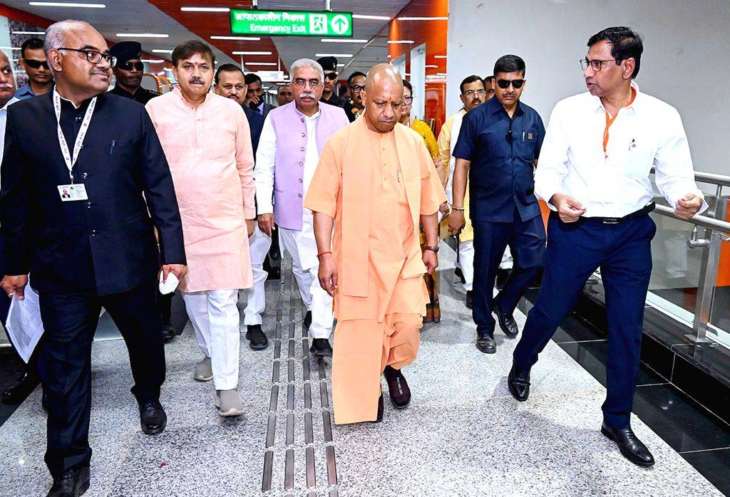 Uttar Pradesh CM Yogi Adityanath inspects the Chunniganj Metro Station