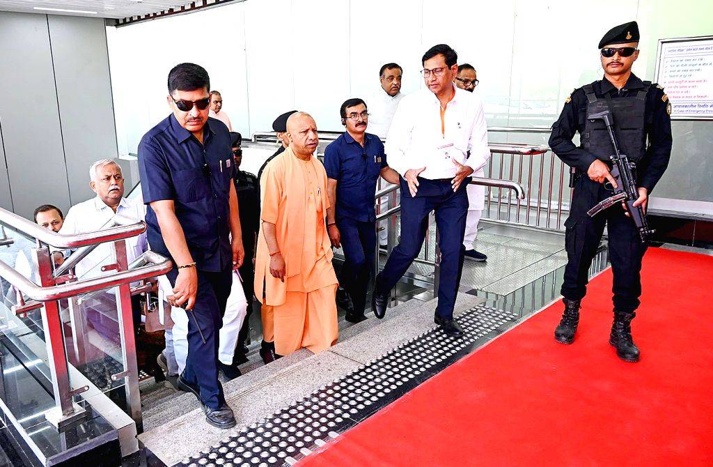 Uttar Pradesh CM Yogi Adityanath inspects the Chunniganj Metro Station