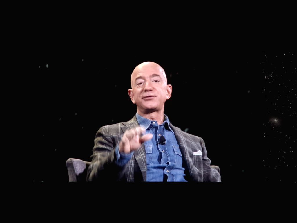 Las Vegas: Jeff Bezos during on-stage talk at Amazon re: Mars conference
