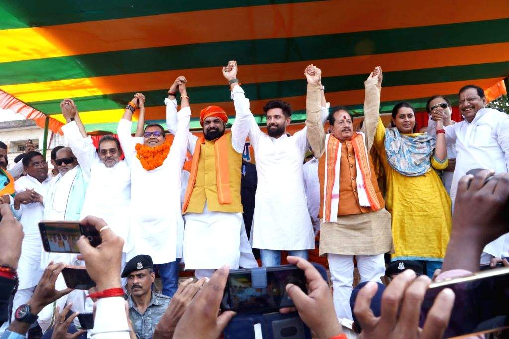 Lok Janshakti Party (Ramvilash) Chief Chirag Paswan during an election ...