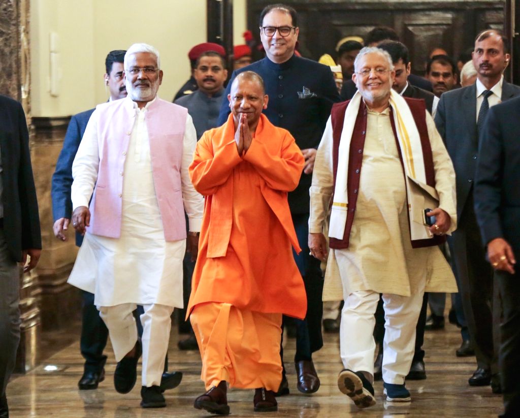 : Lucknow : UP Chief Minister Yogi Adityanath arrives at Uttar Pradesh ...
