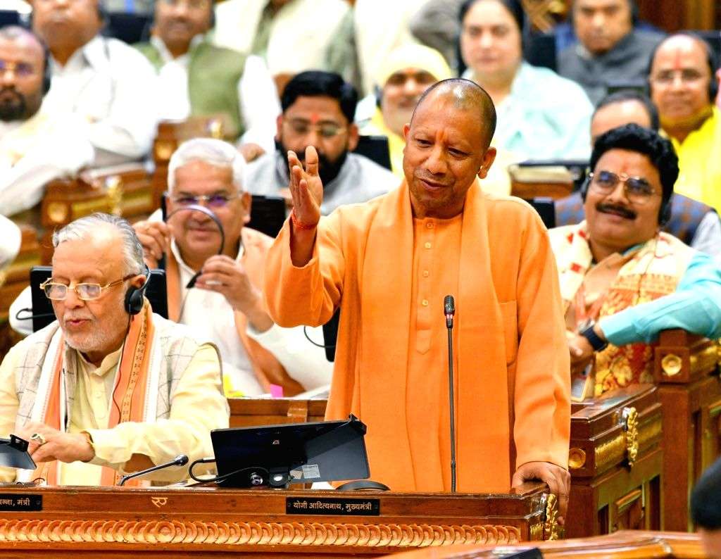Uttar Pradesh Deputy Chief Minister Yogi Adityanath speaks during the ...