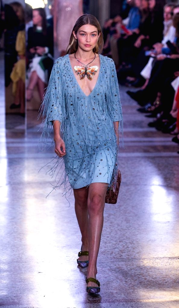 gigi hadid blue dress runway Gigi Hadid On The Runway: Photos Of Her Looks Hollywood Life