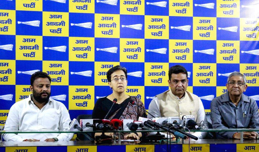 AAP leader address a press conference at the party office