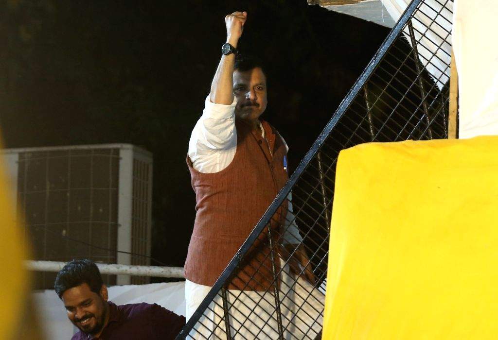New Delhi : AAP MP Sanjay Singh addresses party workers
