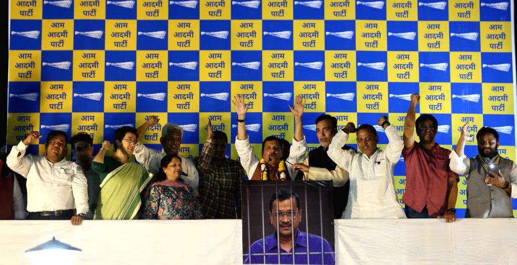 New Delhi : AAP MP Sanjay Singh addresses party workers