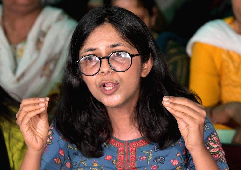 AAP Rajya Sabha MP and former DCW President Swati Maliwal addresses a ...