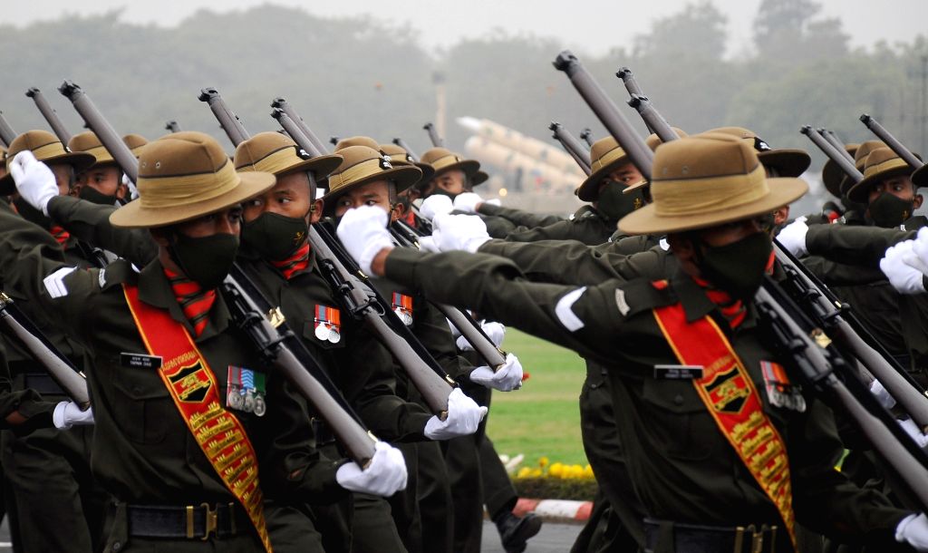 New Delhi:Assam Rifles Contingents passing through saluting dais during ...