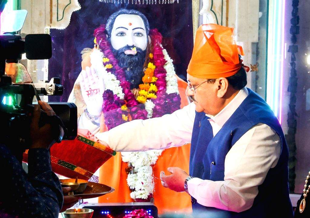 BJP National President J.P. Nadda offers prayers at the Guru Ravidas ...