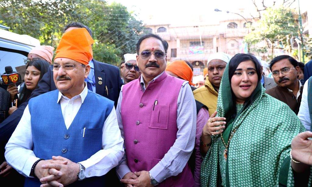 BJP National President J.P. Nadda offers prayers at the Guru Ravidas ...
