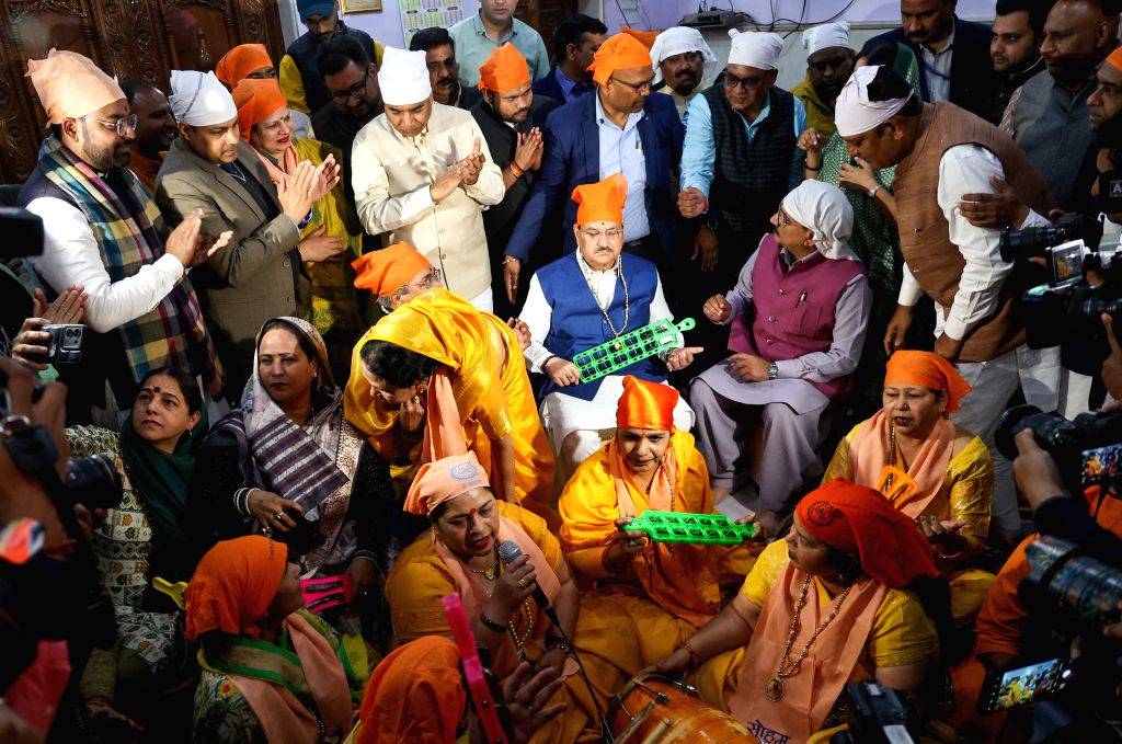 BJP National President J.P. Nadda offers prayers at the Guru Ravidas ...