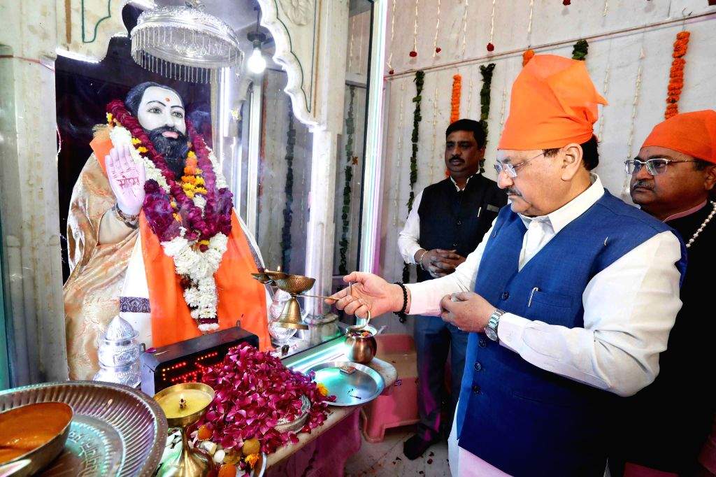 BJP National President J.P. Nadda offers prayers at the Guru Ravidas ...