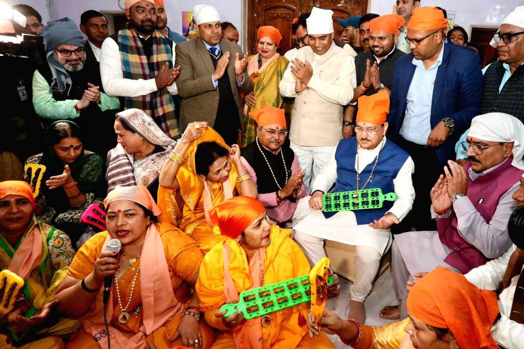 BJP National President J.P. Nadda offers prayers at the Guru Ravidas ...