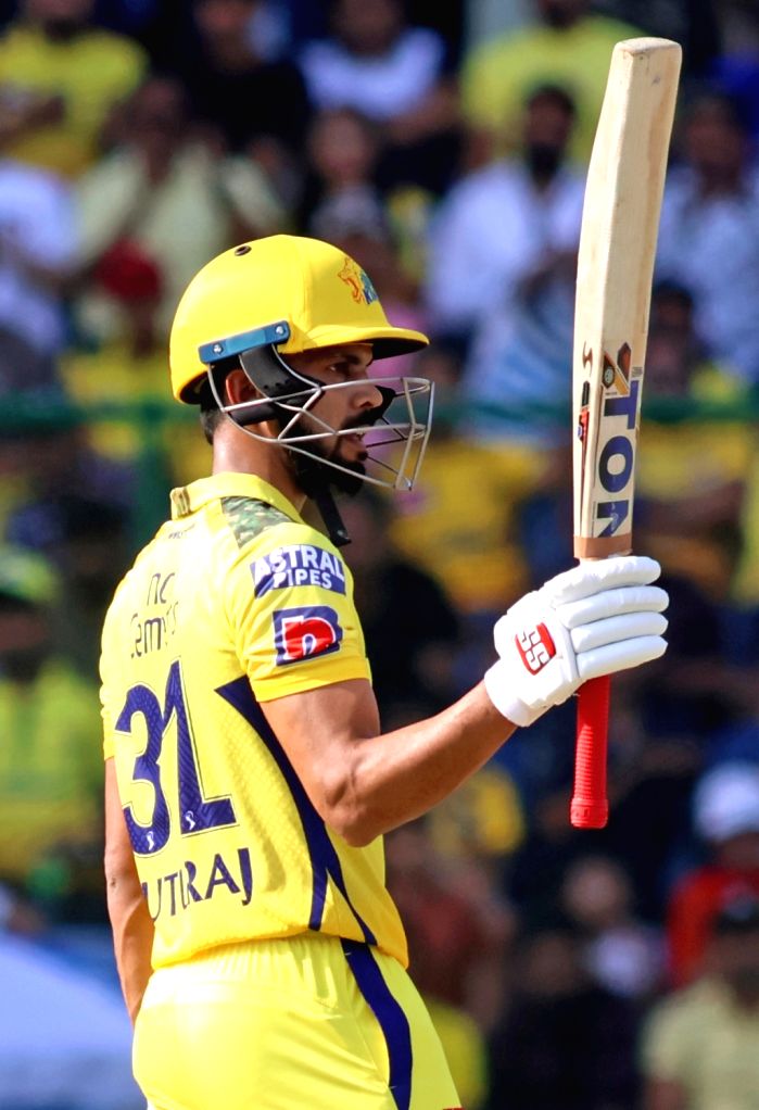 : New Delhi : CSK's batsman Ruturaj Gaikwad celebrates his half century