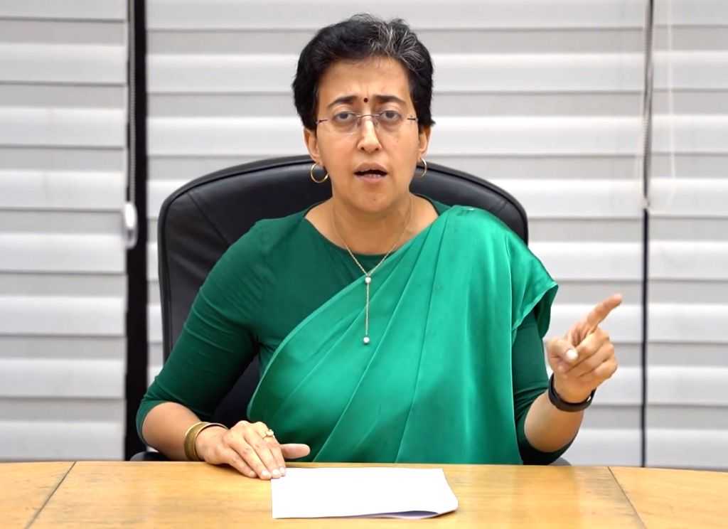 Senior AAP Leader and Minister Atishi addresses a press conference via ...