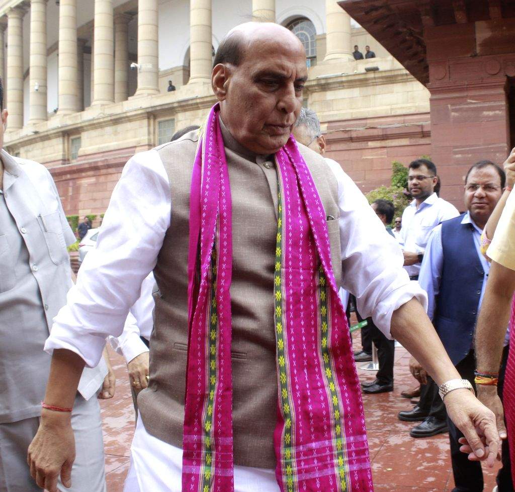 New Delhi :Union Defence Minister Rajnath Singh arrives at the ...