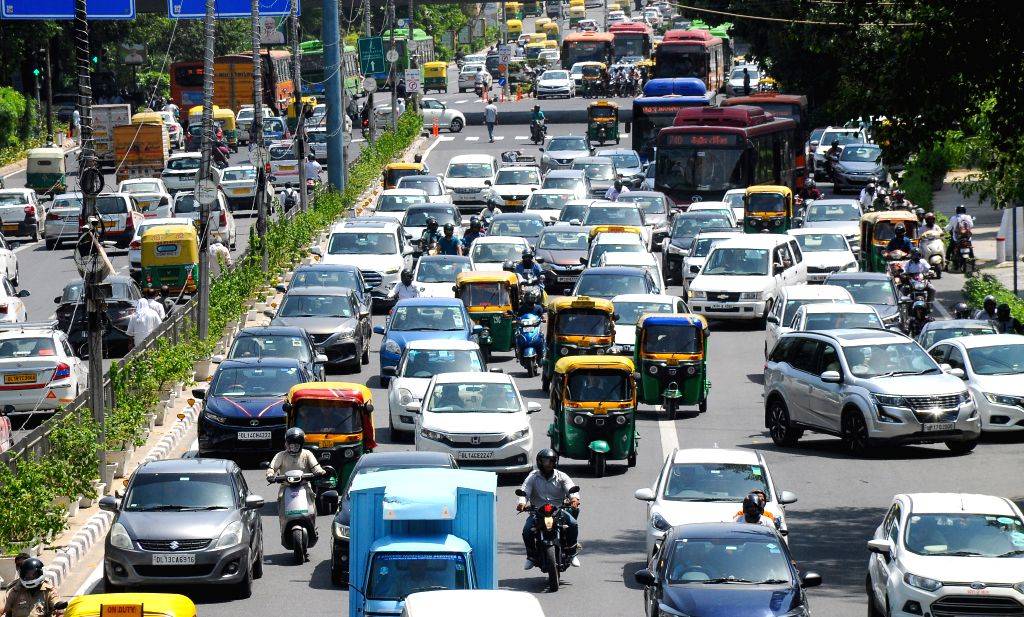 New Delhi : Vehicles stuck in a traffic jam at ITO