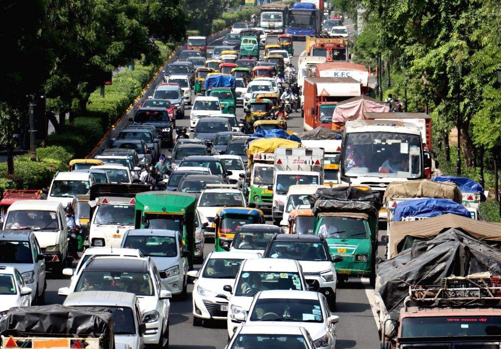 New Delhi : Vehicles stuck in a traffic jam at ITO