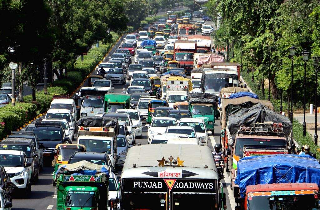 New Delhi : Vehicles stuck in a traffic jam at ITO
