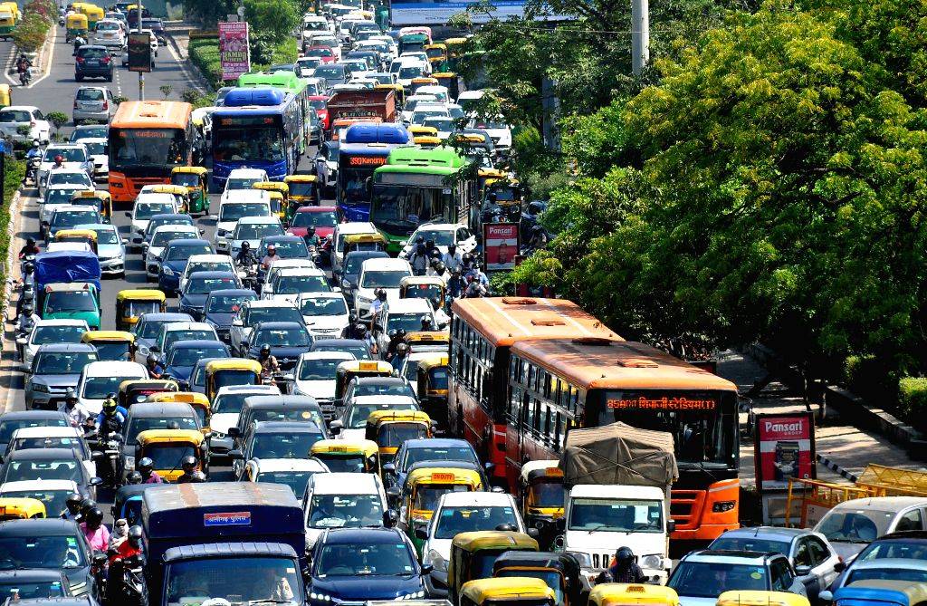 New Delhi : Vehicles stuck in a traffic jam at ITO