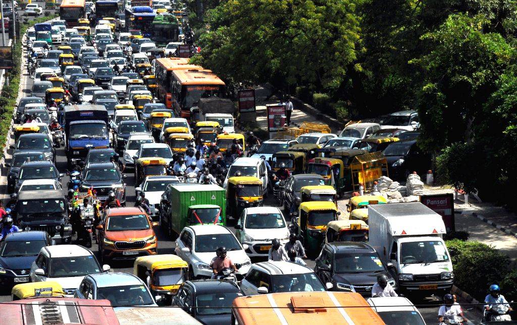 New Delhi : Vehicles stuck in a traffic jam at ITO