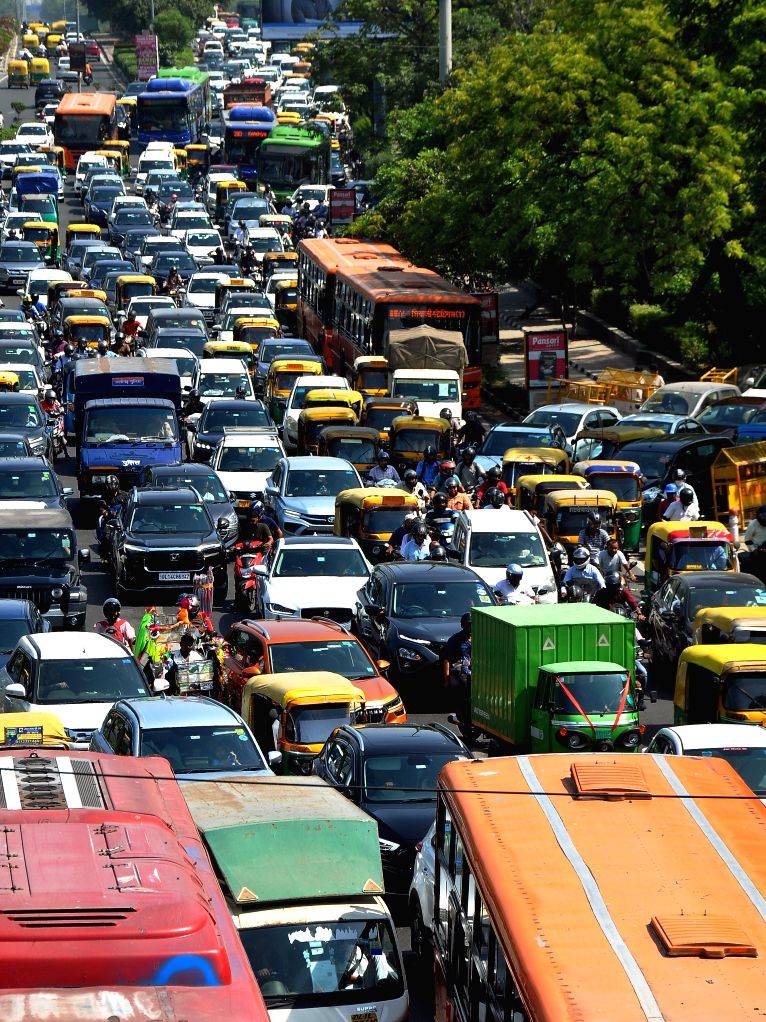 New Delhi : Vehicles stuck in a traffic jam at ITO