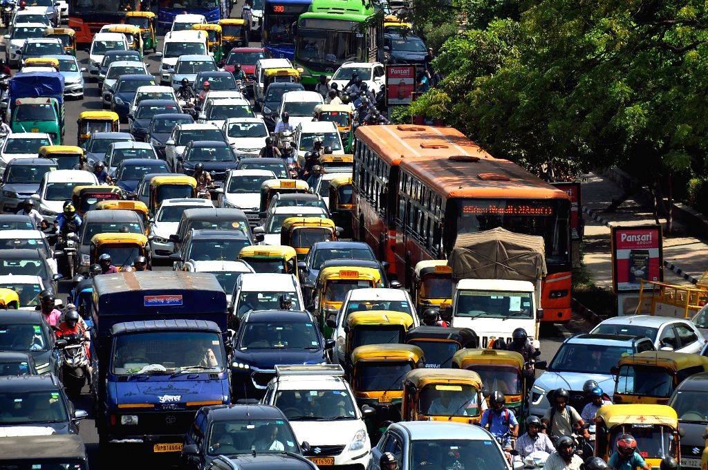 New Delhi : Vehicles stuck in a traffic jam at ITO