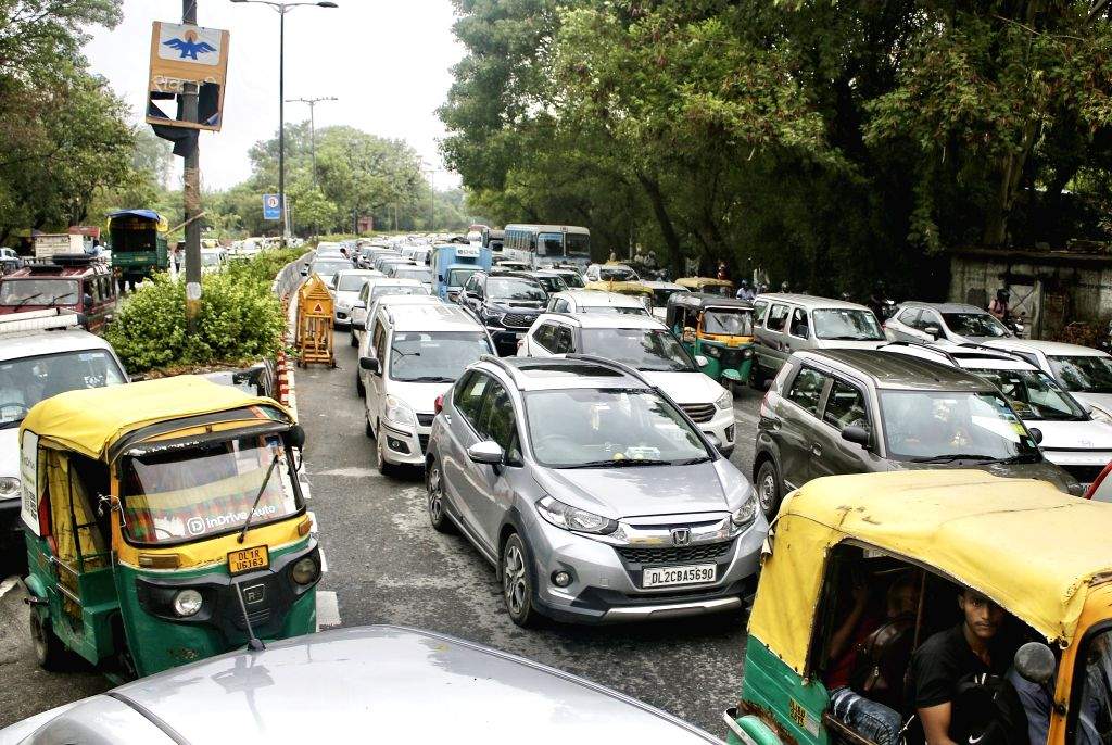 New Delhi : Vehicles stuck in a traffic jam at Ring road