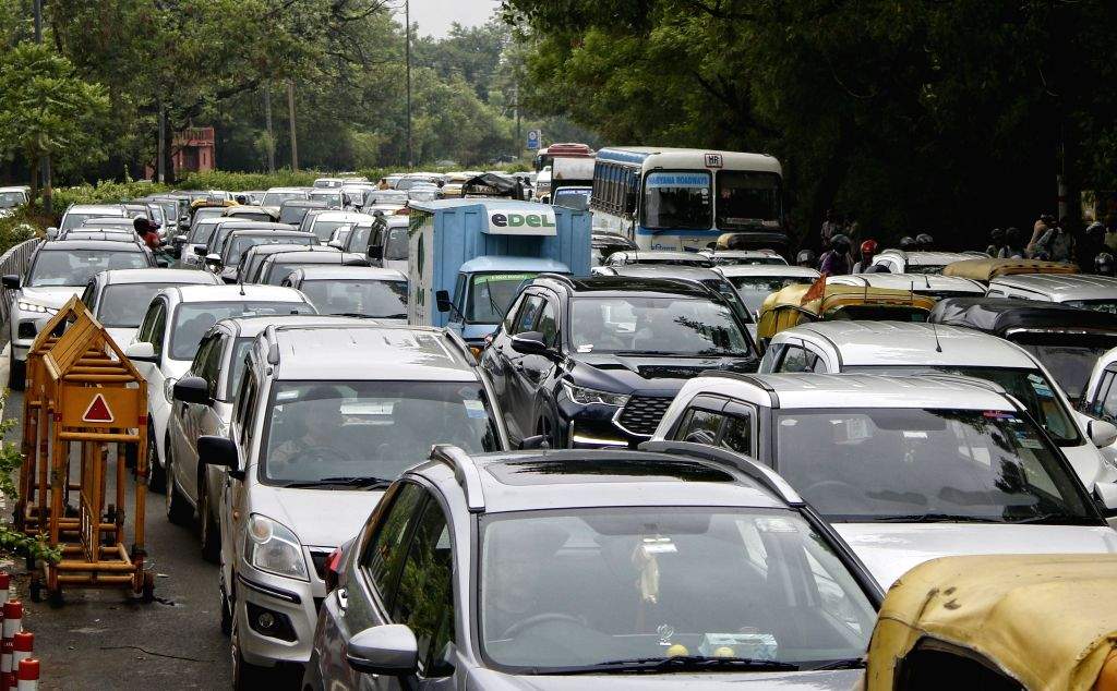 New Delhi : Vehicles stuck in a traffic jam at Ring road