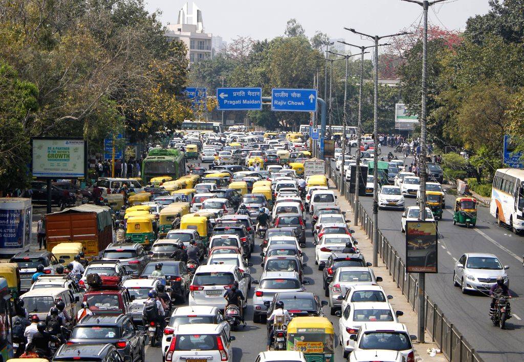 Vehicles stuck in a traffic jam at the ITO bridge due to a diversion