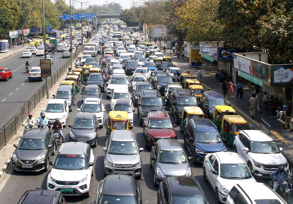 Vehicles stuck in a traffic jam at the ITO bridge due to a diversion
