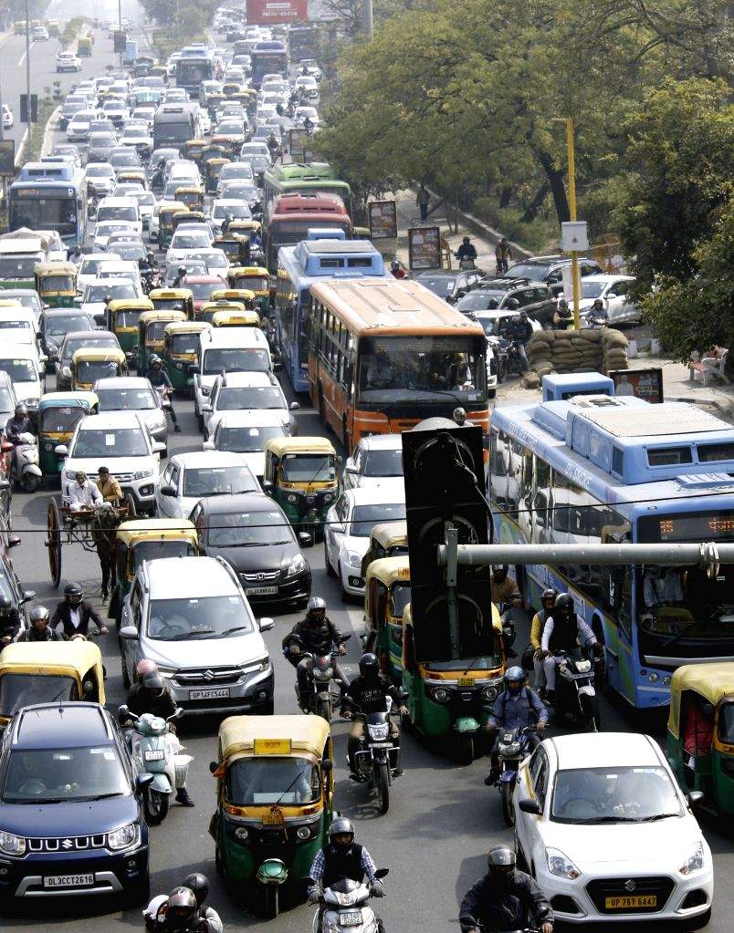 New Delhi : Vehicles stuck in a traffic jam near ITO